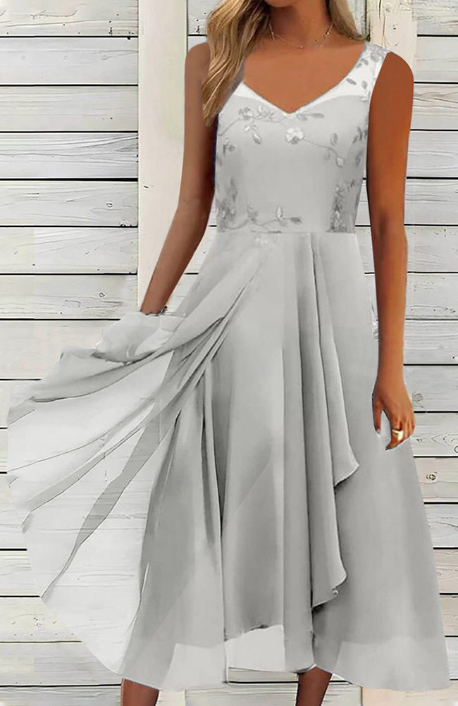 Chiffon and Mesh Sleeveless Dress Elegant Hollow Out Long Gown for Bridesmaids Perfect for Evening Events Wholesale