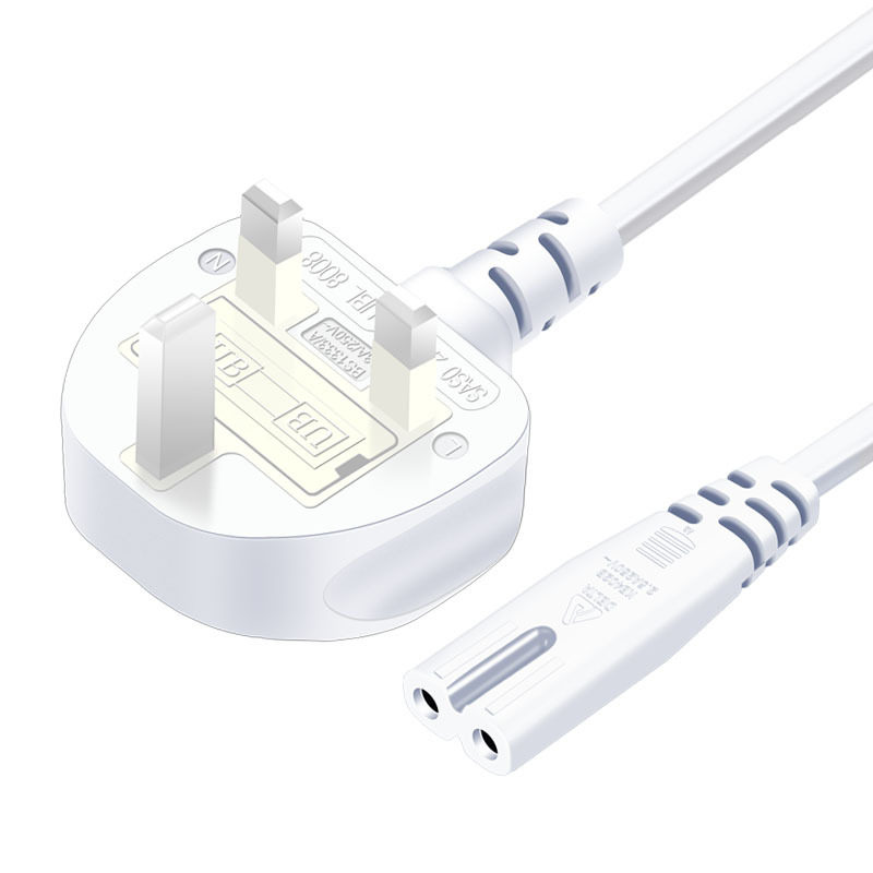 Bs Certified Pure Copper British Standard Cable Saudi Three-Plug 8-Character Tail British Standard Monitor Adapter Power Cord White