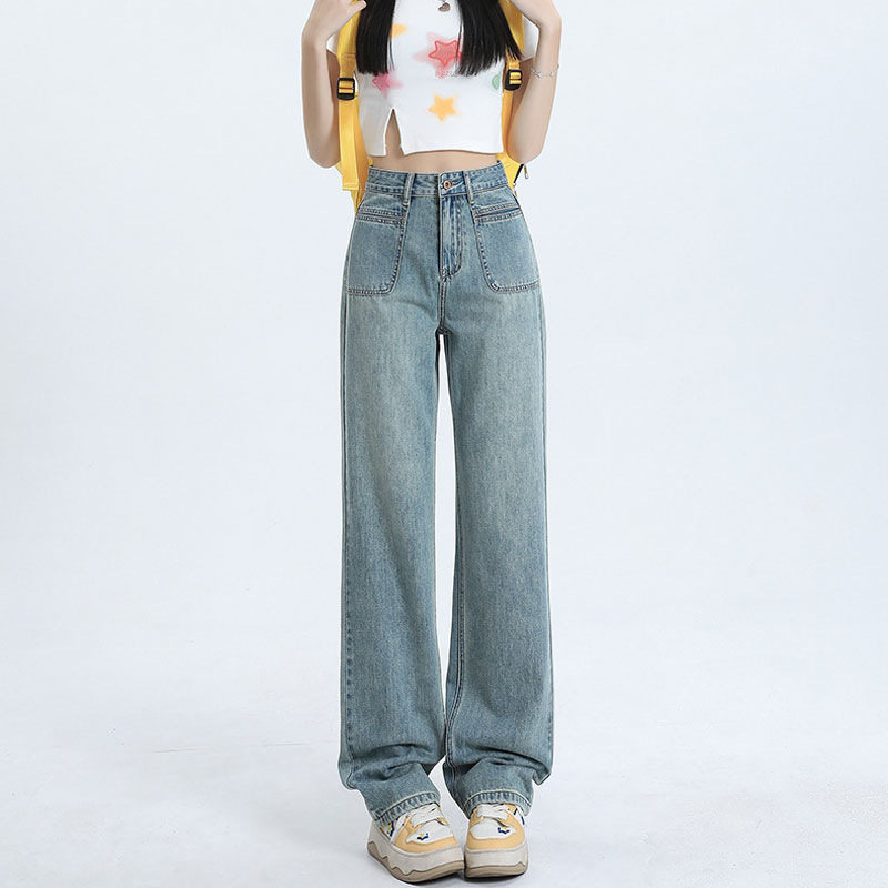 Womens Straight Leg Denim Jeans Casual Wide Leg Pocket Design Perfect for Pear Shaped Figures Spring Fall Wear