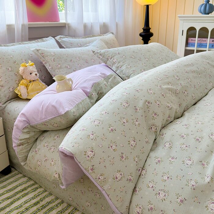 【100%両面ピュアコットン】ライトサマーデイジーグリーン