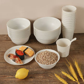 Rice Husk Disposable Tableware Set Household Rice Bowl Thick Degradable Hot Pot High Temperature Resistant Commercial Wedding Picnic Tableware