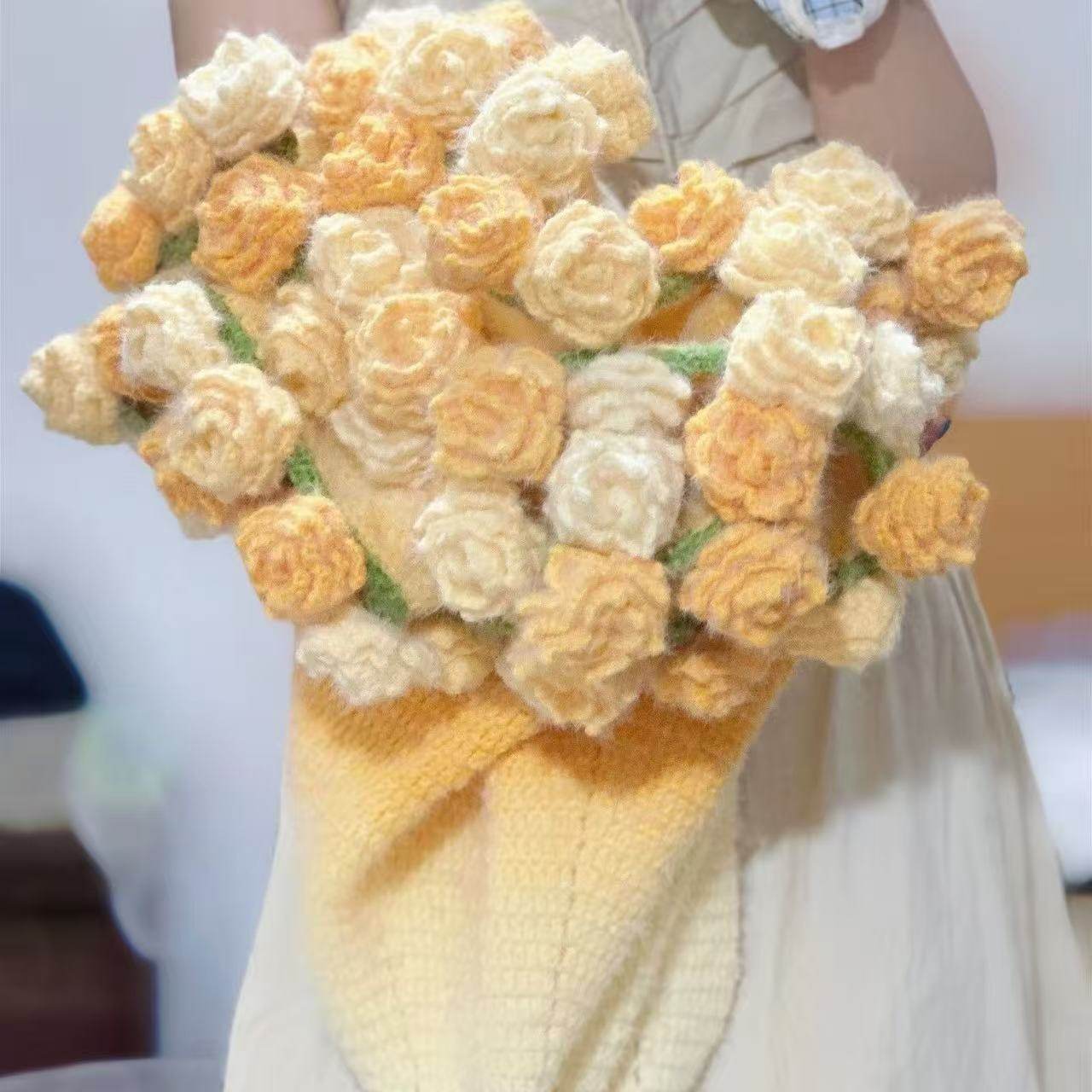 Hand-Knitted Rose Bouquet Blanket Material Package Wool Ball Crocheted Flower Wool Ball Crocheted for Friends