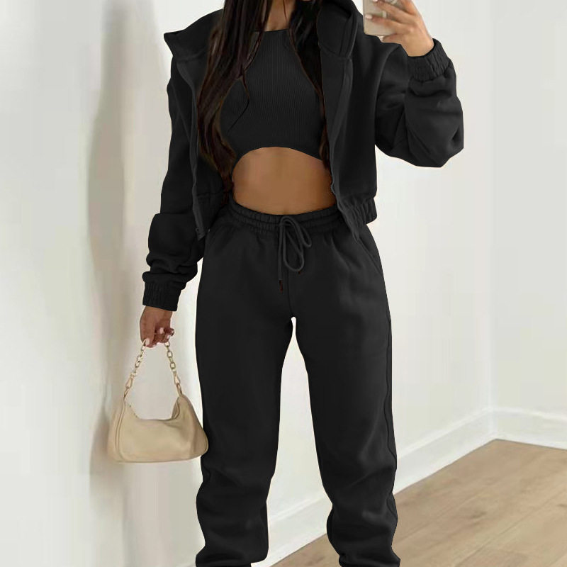 Womens Casual Sports Hoodie and Long Pants Set Solid Color Spring Collection Comfortable Fit Wholesale Available