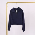 Midnight blue stand collar half-zip sweatshirt