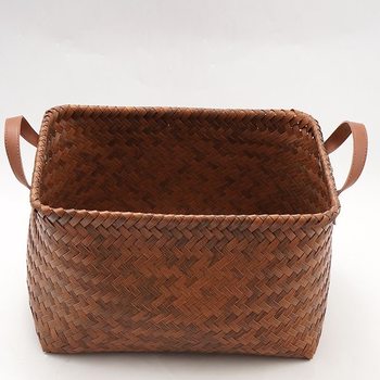 Storage basket Dirty clothes basket Rattan-like woven PU handle Laundry bucket snack basket Dirty clothes basket