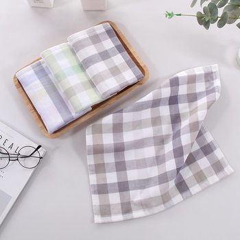 Supermarket Pure Cotton Gauze Checkered Square Towel 34*34cm Children's Untwisted Yarn Face Towel Wholesale