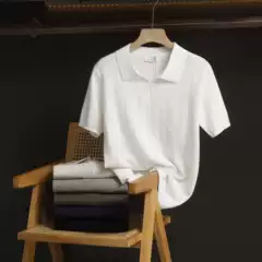 Italian-Style Old Money Seagull Collar Polo Shirt Short-Sleeved Men's 2026 Summer Work Clothing Casual Breathable Lapel Knit Top