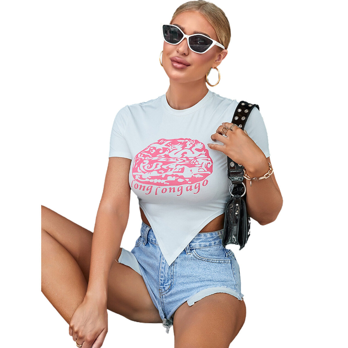 Fashionable Womens T Shirt Trendy Print Pointed Hem Casual Style Spring Summer Collection Wholesale Available