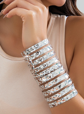 欧美跨境饰品 时尚设计感金属光面手镯 个性镂空几何交叉开口手环