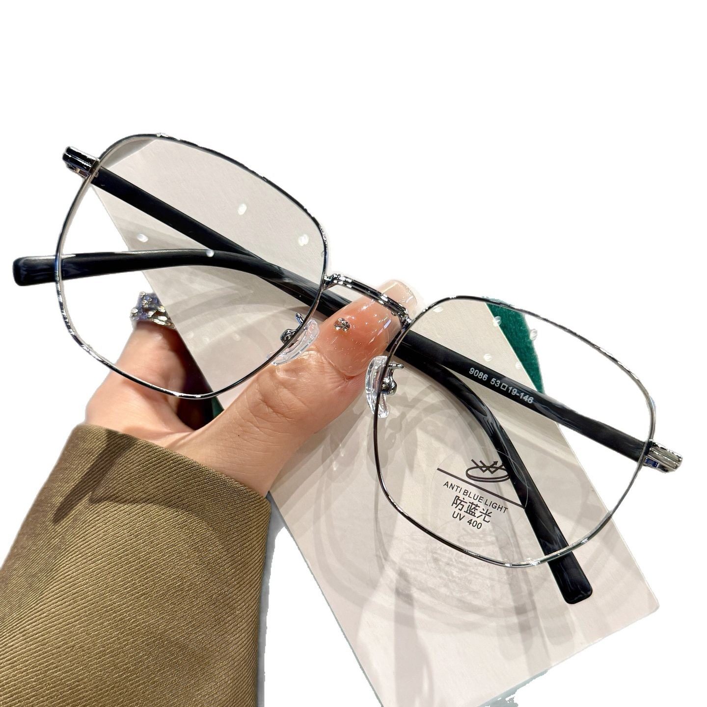 Korean Style Ultra-Light Large Frame Glasses for Women with Small Faces, Myopia Frames, High-End Wood Grain Temples, Fashionable Glasses Frames for Men