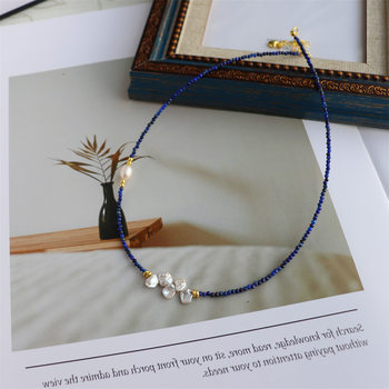 Design Simple Natural Lapis Lazus Malachite Freshwater Petal Pearl Necklace Extremely Fine Overlapping Clavicle Chain Necklace