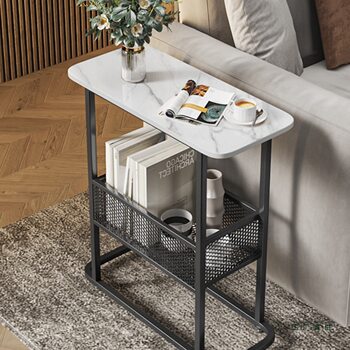 Light Luxury Ultra-Narrow Edge Living Room 20cm Sofa Gap Small Coffee Table Storage Side Cabinet Side Table Gap Rock Slab Side Table