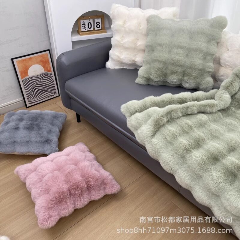 Cross-border imitation rabbit plush pillow case without core living room sofa bedroom pillow removable and washable double-sided velvet waist pillow