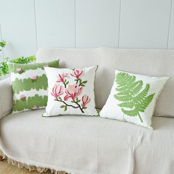 Green Fresh Ins Magnolia Pillow Case Embroidered Green Leaf Sofa Pillow Bedside Cushion Office Waist Pillow