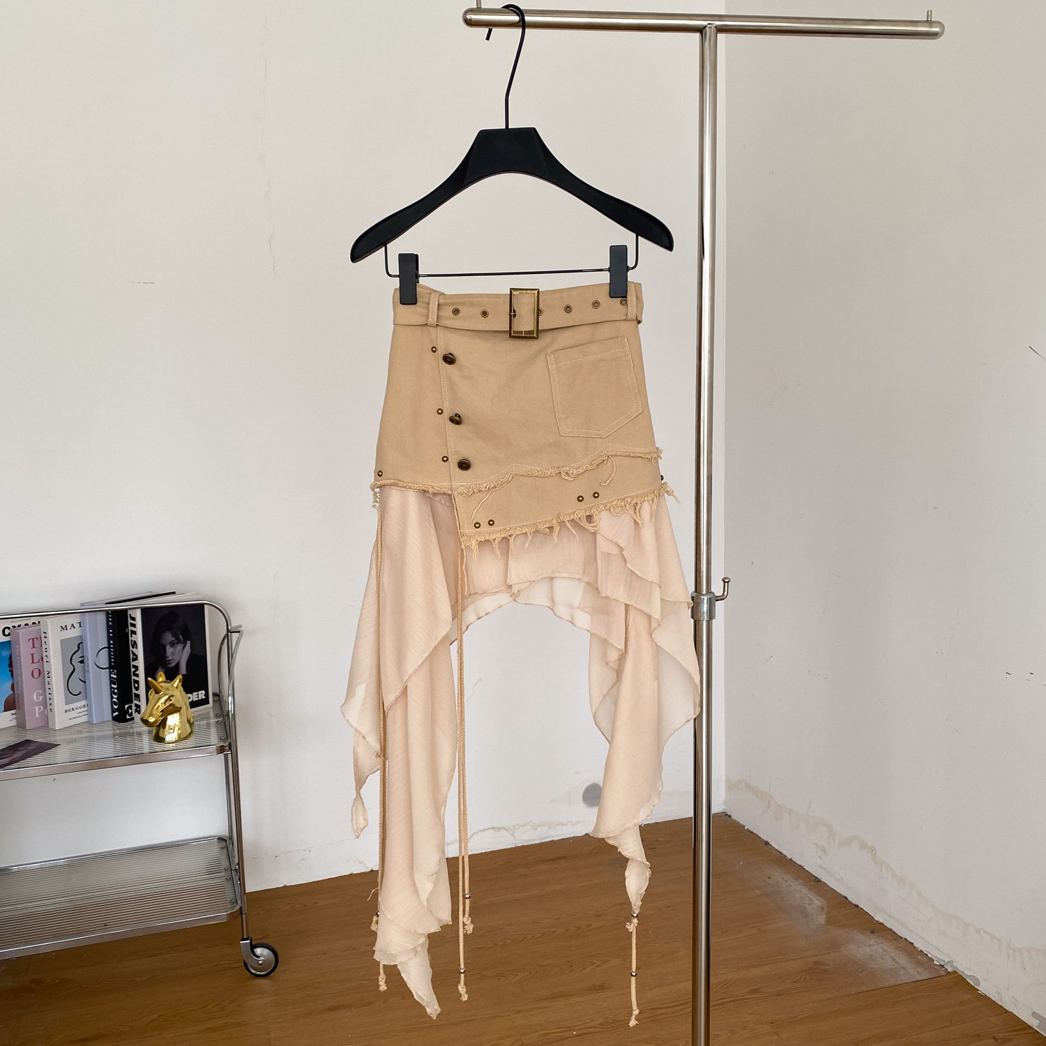 High Waist A Line Skirt with Asymmetrical Hem and Ribbons Vintage Style Summer Fashion