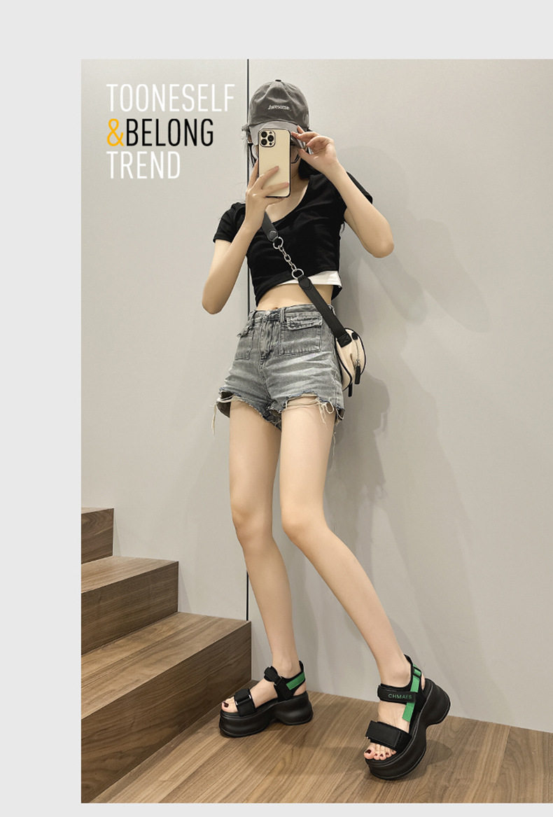 Dép sandal nữ quai chữ V đơn giản mùa hè, đế bệt, chất liệu microfiber — Đen, Len nguyên chất chi tiết 9