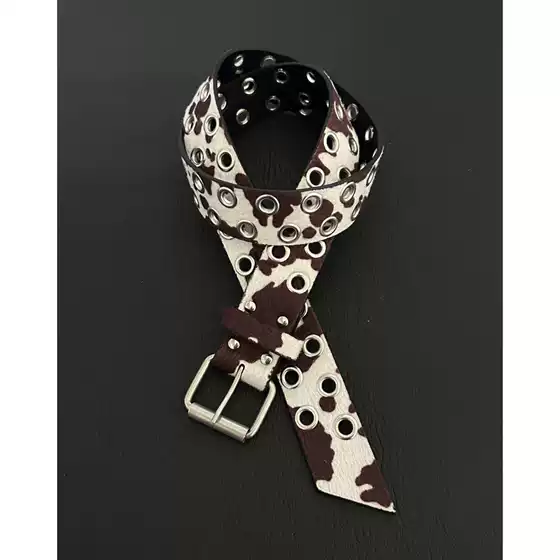 Ainworth Retro Cow Pattern Double-Row Rivet Belt Ins Style Y2K Punk Fashion Belt Cross-Border