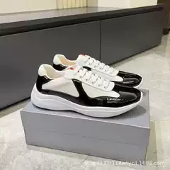 Cross-Border Putian Shoes Prada Low-Top Comfortable Breathable Casual Round-Toe Mesh Patent Leather Solid Color Casual Sneakers