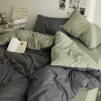 Ins Solid Color Brushed Simple Cream-Colored Four-Piece Set Washed Cotton All-Season Student Dormitory Three-Piece Set Ins Style