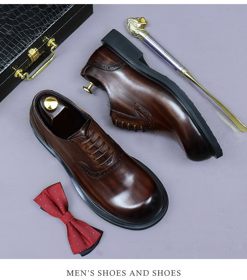 Giày Oxford nam da bò thật kiểu Brogue cổ điển mũi tròn buộc dây — Màu xám đậm, Màu cà phê