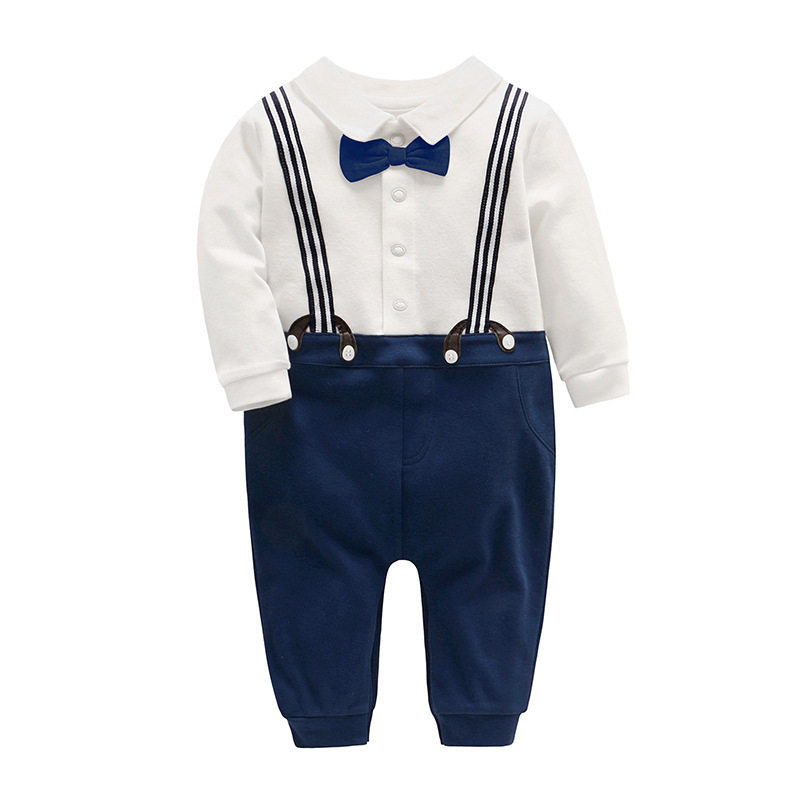 Baby Clothes Spring and Autumn Clothes Male Baby One-piece Clothes Full Moon One Hundred Days Old Dress Newborn Handsome Gentleman Ha Clothes