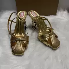 Elegant Sister Style Gold High Heels for Women 2024 New Cross Strap High Heel Sandals Summer Dress Peep Toe Roman Shoes