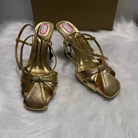 Elegant Sister Style Gold High Heels for Women 2024 New Cross Strap High Heel Sandals Summer Dress Peep Toe Roman Shoes