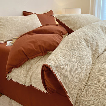 Pure Cotton Brushed Bed Four-Piece Set Pure Cotton Autumn and Winter Thickeneded Quilt Cover 2025 New Bed Bed Sheets Three-Piece Set Wholesale