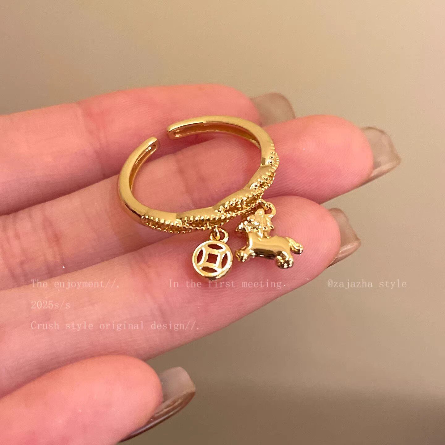 韩系精致锆石素圈戒指女开口可调节食指戒轻奢小众个性设计感指环