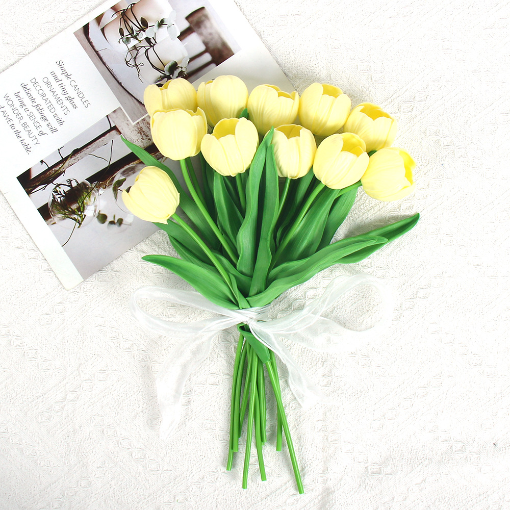 佰顺郁金香仿真花婚礼假花花束拍摄道具家居客厅装饰PU仿真花批发