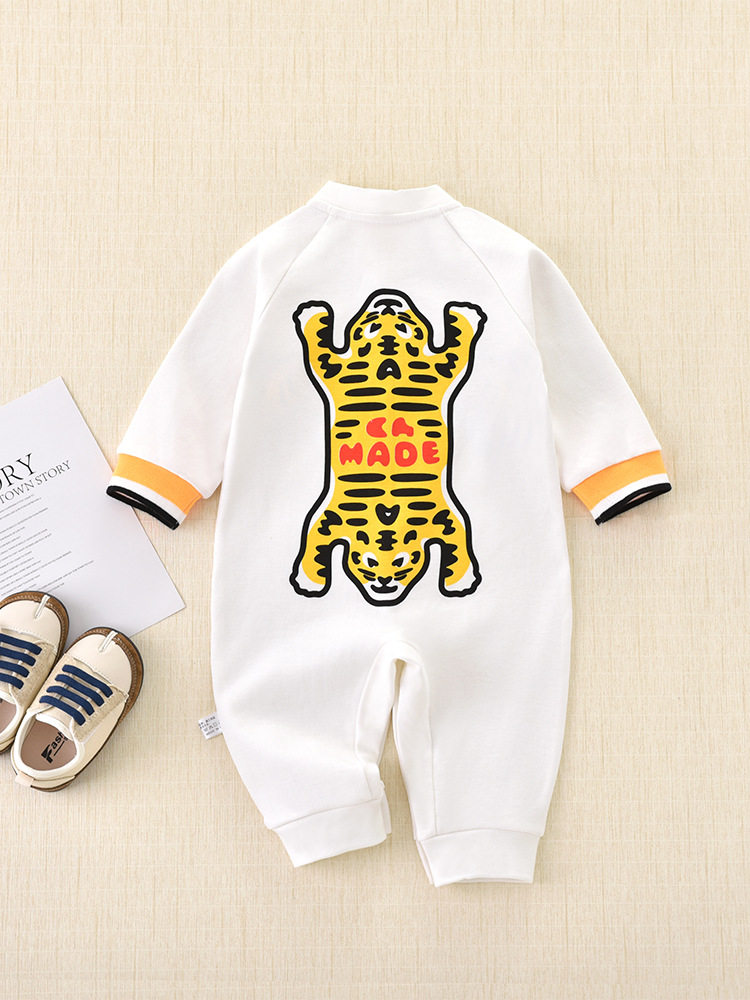 Baby Spring and Autumn Pure Cotton Jumpsuit Newborn Baby Tiger Head Romper 100-Day Birthday Long-Sleeve Crawling Suit Infant Toddler