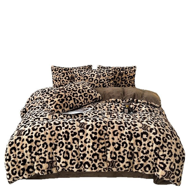 Class A High-end Autumn and Winter Milk Velvet Four-piece Set Coral Velvet Warm Thickened Rabbit Plush Bed Sheet Quilt Cover Three-piece Set 4