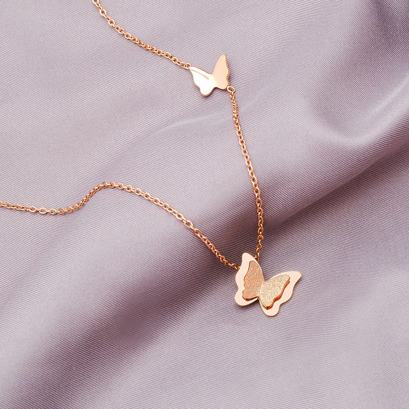 Titanium Steel 18K Butterfly Necklace Women's Rose Gold Elegant Simple Necklace Clavicle Chain Women's Short Pendant Cross-border Explosions