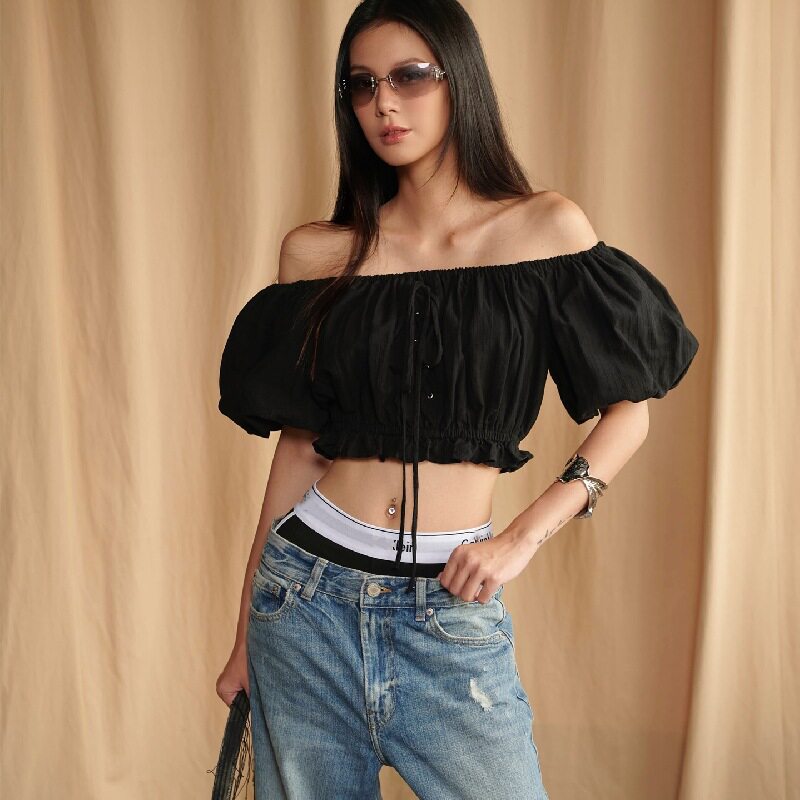 Off Shoulder Ruffled Top Sexy Sweet Puff Sleeve Spring Summer Fashion Wholesale Available OEM ODM service