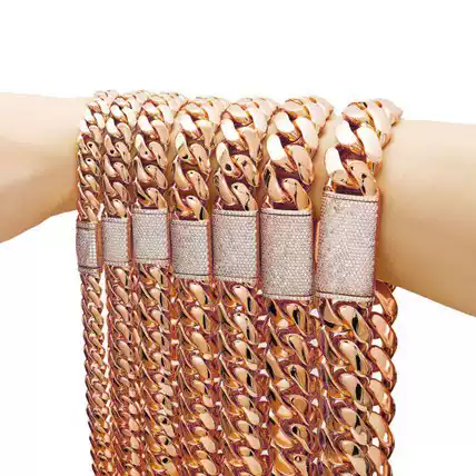 Men's Jewelry Rose Gold Cuban Chain Necklace Thin Encrypted Chain Flip Micro-Paved Zircon Diamond Buckle N-Jmbz