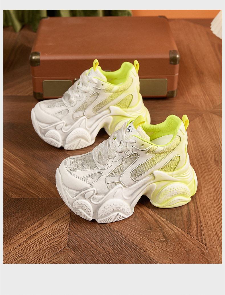 Giày sneaker nữ chunky đế dày phối màu cổ điển, đế cao 8 cm — Xanh lá, Đỏ, Xám chi tiết 18