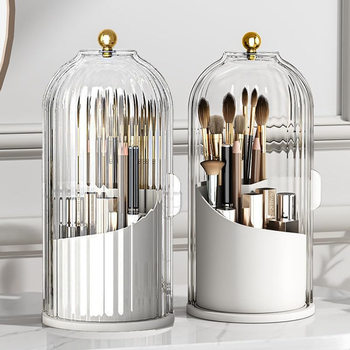 Birdcage Pen Holder Storage Rack Dust-Proof Compartment Desktop Cosmetics Storage Box Rotating Makeup Brush Storage Tube Dressing Table