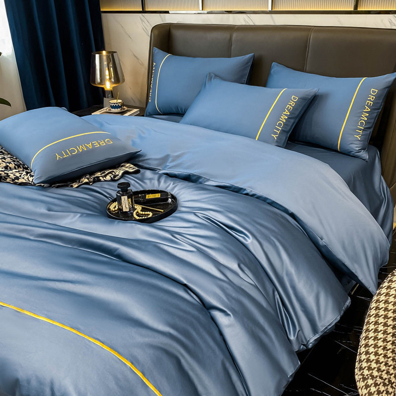 High-End 60-Count Long-Staple Cotton Four-Piece Set, Pure Cotton Bed Sheet, Duvet Cover, Fitted Sheet, Bedding Three-Piece Set, Minimalist Style