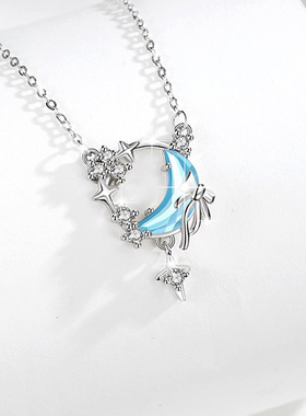 月亮纯银925项链女小众设计轻奢款星星锁骨链得物ins风蝴蝶结吊坠