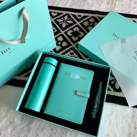 T's Classic Blue Notebook Set Three-Piece Notepad Signature Pen Thermos Cup Gift Box Set Souvenir