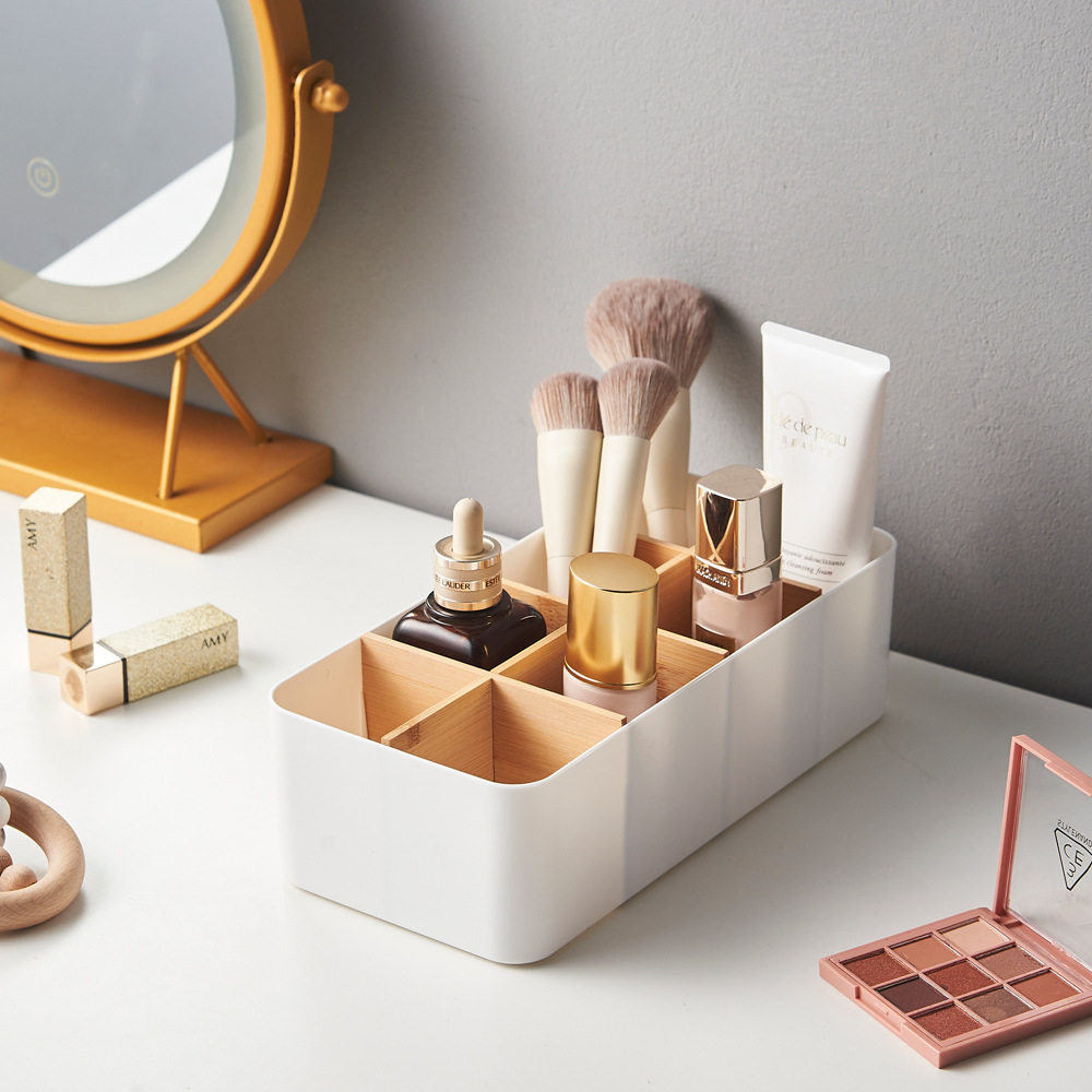Creative compartment storage box removable bamboo partition desktop stationery office sundries finishing cosmetics storage