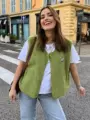 Sleeveless fur vest-green