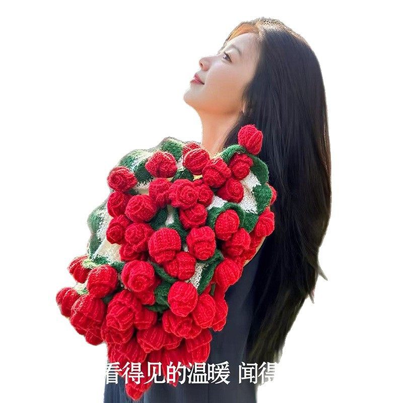 Woven Rose Bouquet Blanket, Yarn Nap Blanket, Handmade Blanket as a Gift for Girlfriend or Best Friend for Chinese Valentine's Day