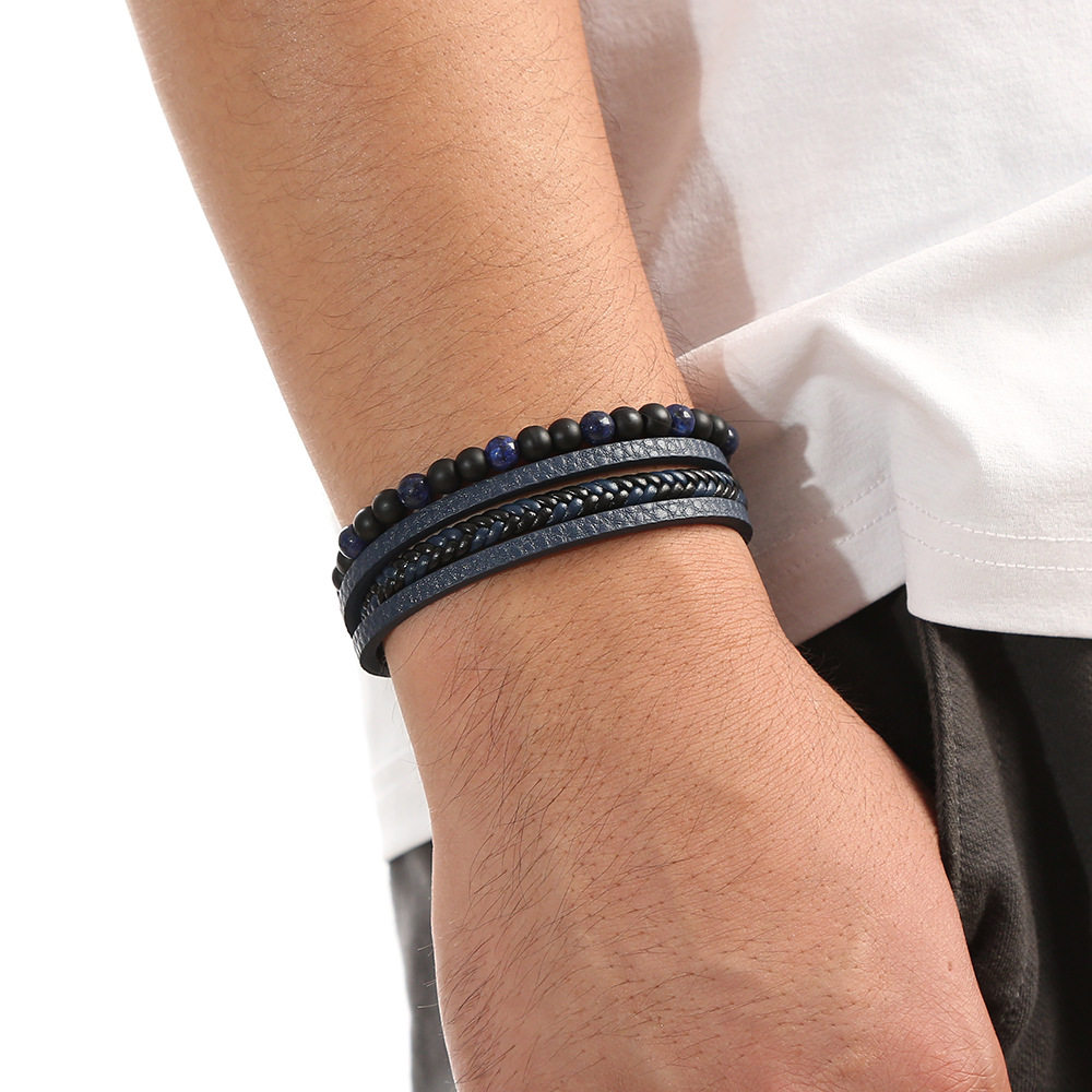 Hand-Woven Bracelets for Men, Natural Lapis Lazuli Obsidian Alloy Bracelets, Accessories, Jewelry for Women Manufacturers