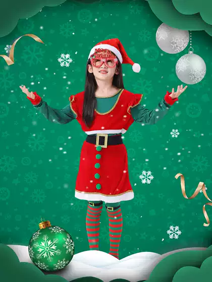 2024 Cross Border New Christmas Costume Christmas Elf Girls suit Children Show Dress Up Performance Costume