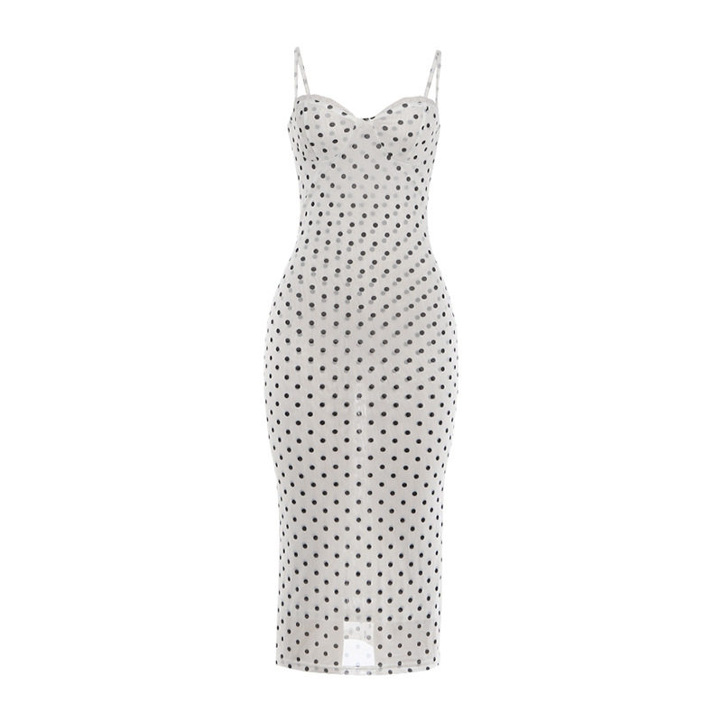 Spring Womens Dress Sexy Low Cut Lace Trimmed Polka Dot Print Elegant Evening Wear Wholesale Available