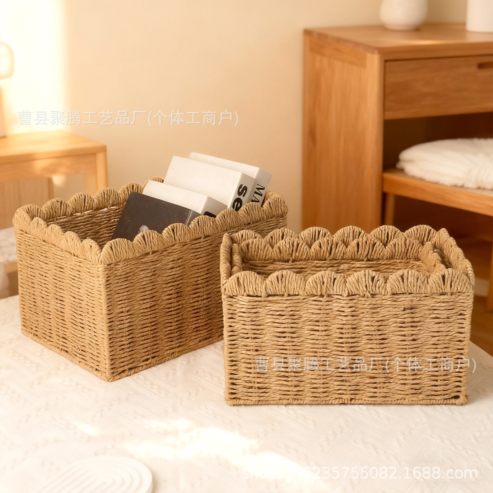 Woven Storage Basket Wave Gradient Color Storage Basket Hand-Woven Decorative Finishing Storage Basket Desktop Toy Storage