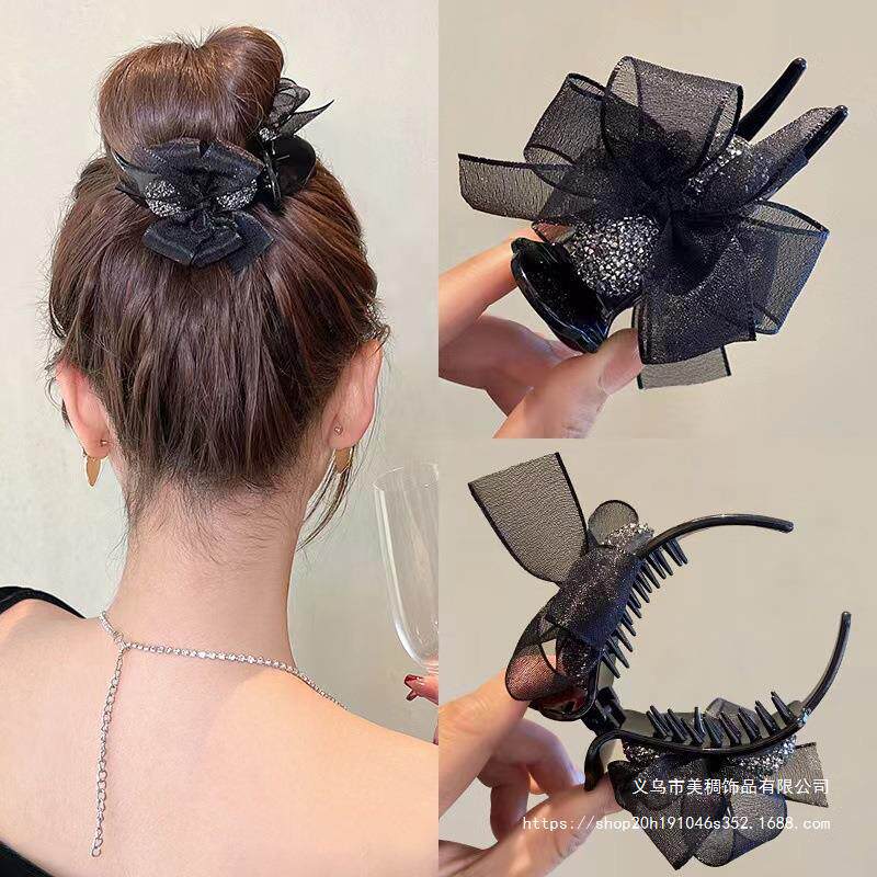 Ball head hairpin women's summer simple elegant flower mesh back head hair clip updo hairpin
