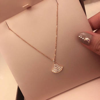 Light Luxury Full Diamond Small Skirt Fan-shaped Necklace Women's Exquisite and Unique Niche Design Necklace All-match High-end Necklace Chain