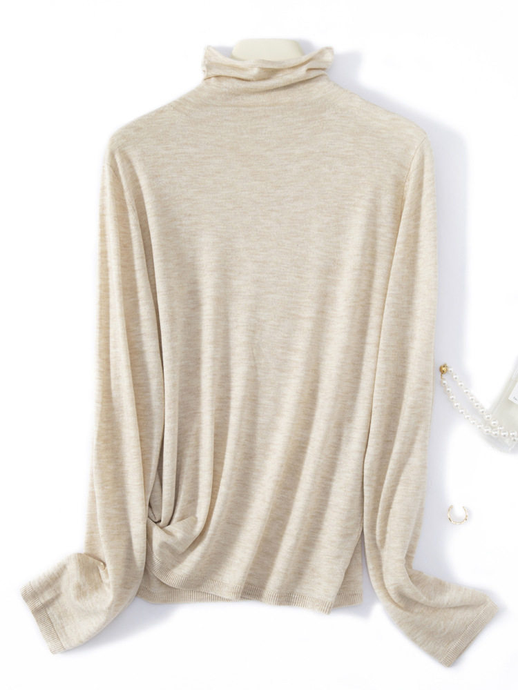 扬子纱薄款高领美丽诺羊毛衫2024秋冬内搭堆堆领针织打底衫女